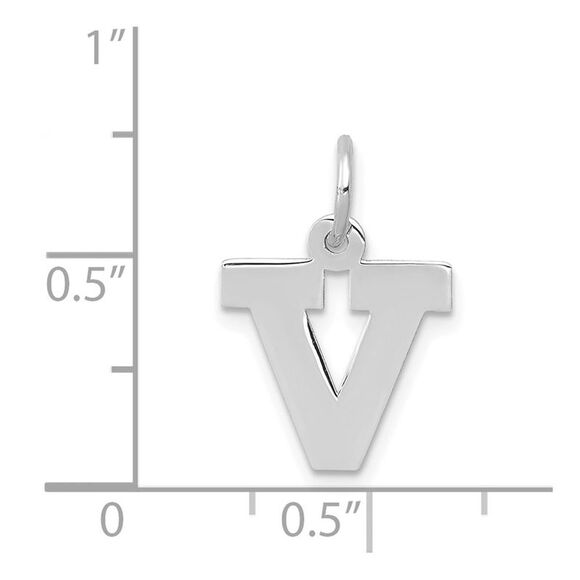 14k White Gold, Amanda Collection, Small Block Style Initial V Pendant - Picture 4 of 5